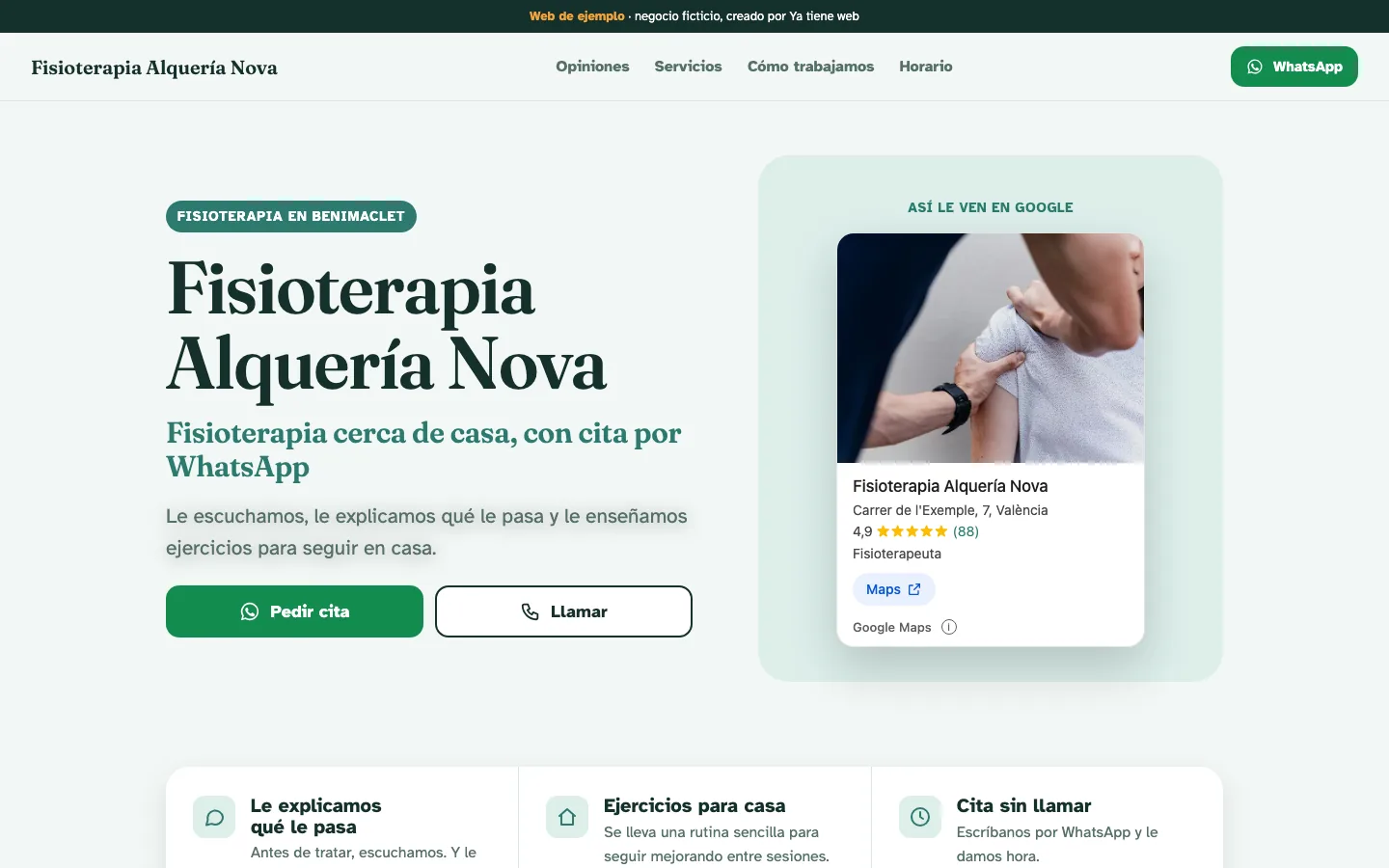 Web de ejemplo de Fisioterapia Alquería Nova, vista en un ordenador